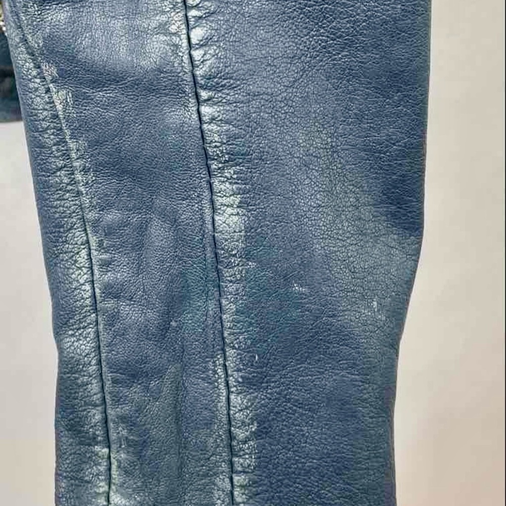 Mauritius Teal Leather Moto Jacket Cropped Biker Gold Hardware Small - Picture 11 of 11